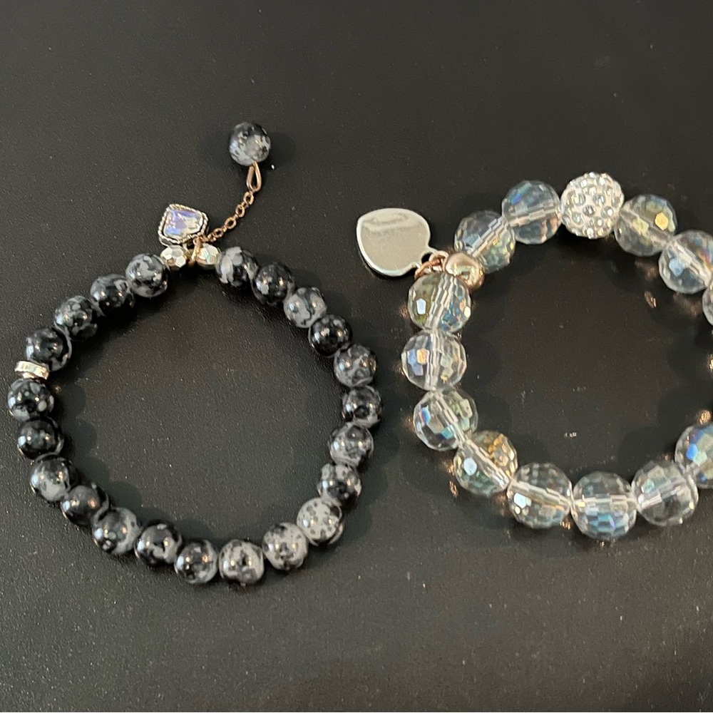 Elegant Black and Silver Beaded Stretch Bracelet Set